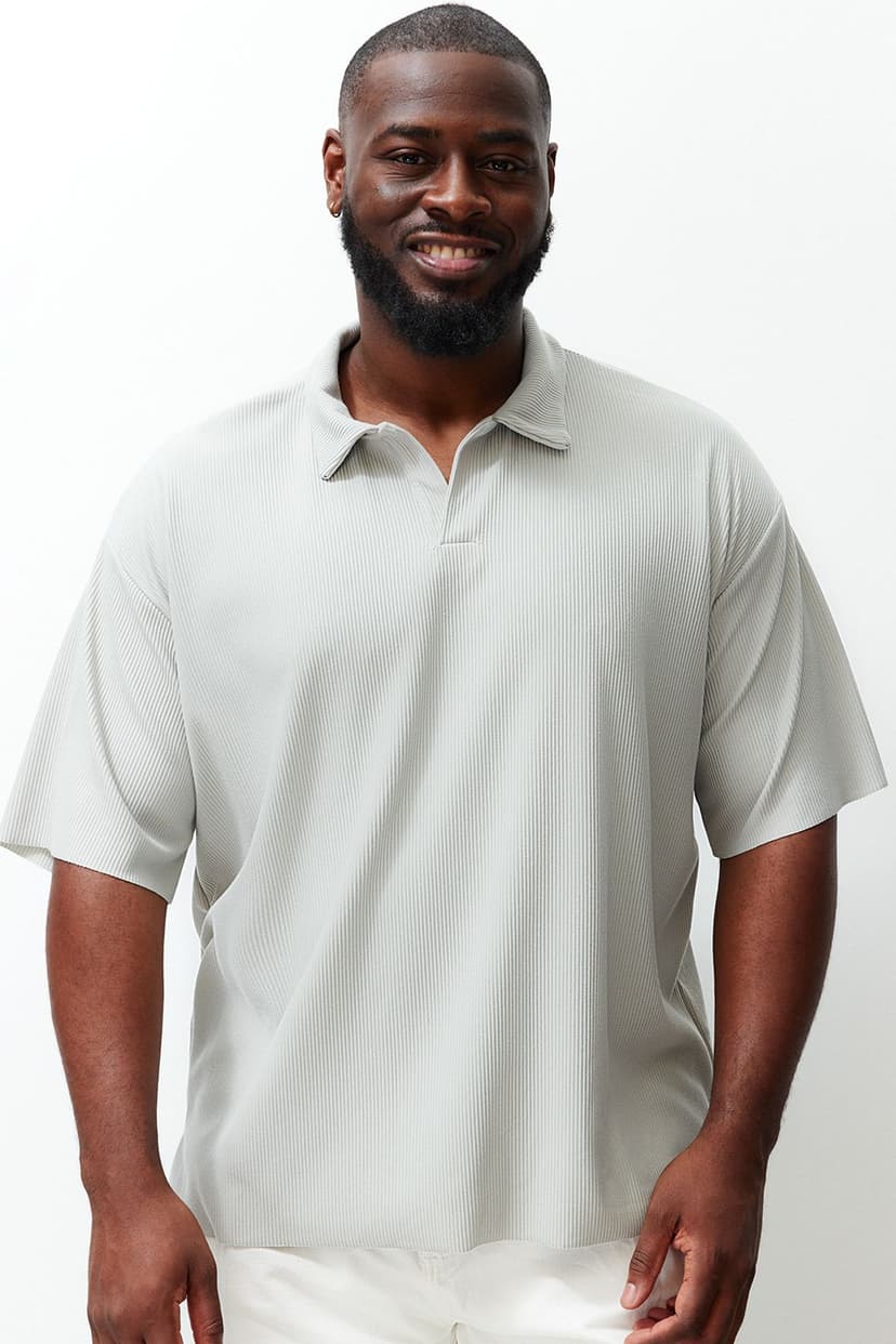 Premium Büyük Beden Taş Oversize Dokulu Ottoman Polo Yaka T-Shirt