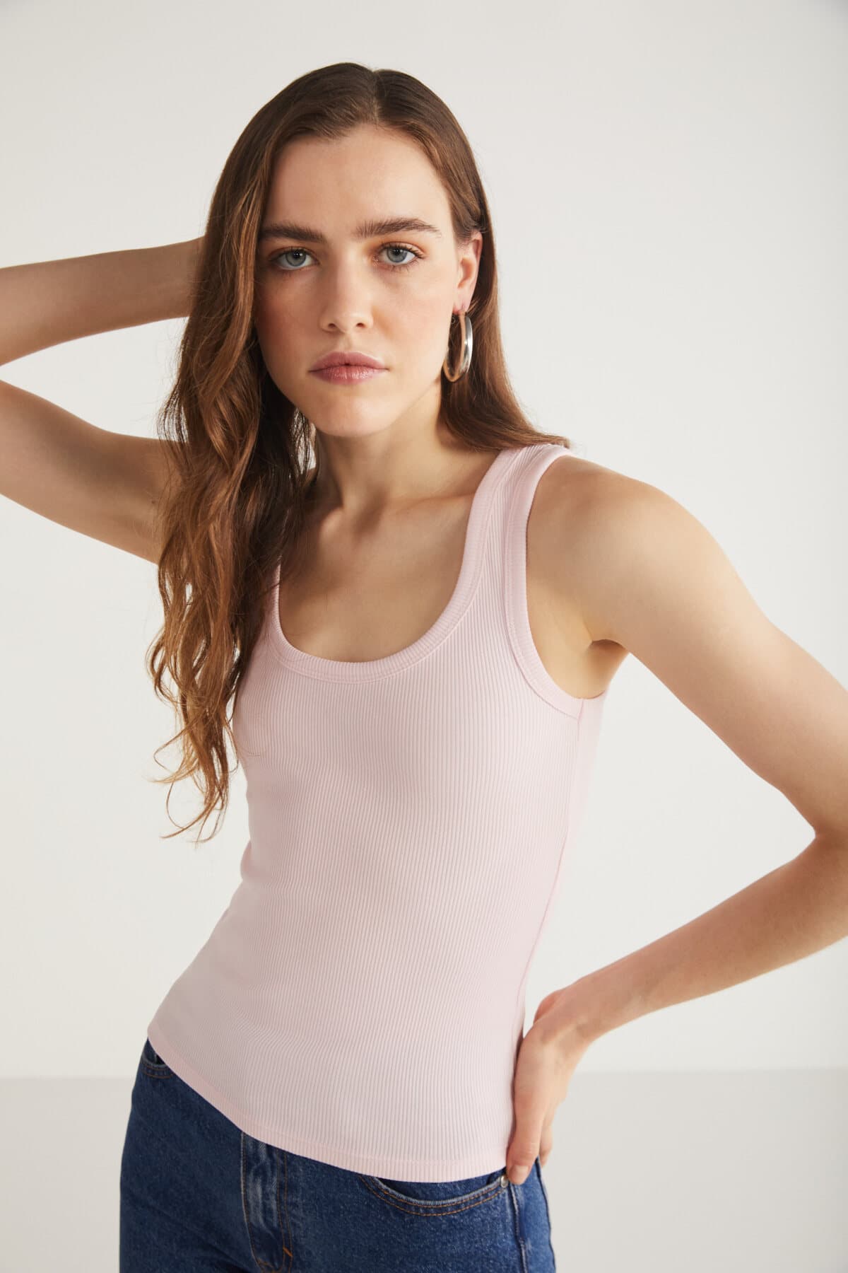 Lıllesol Kadın Fitilli Görünümlü Kalın Askılı Basic Pembe Atlet