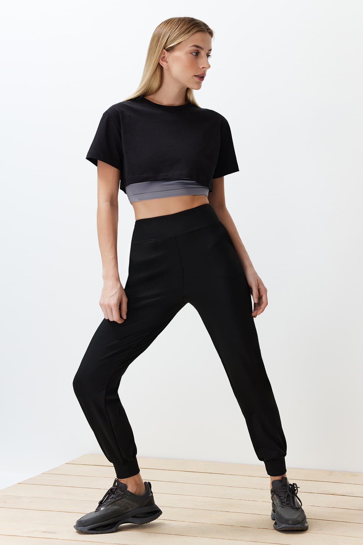 Siyah Dalgıç/Scuba Kumaş Rahat Kesim Örme Spor Eşofman Altı