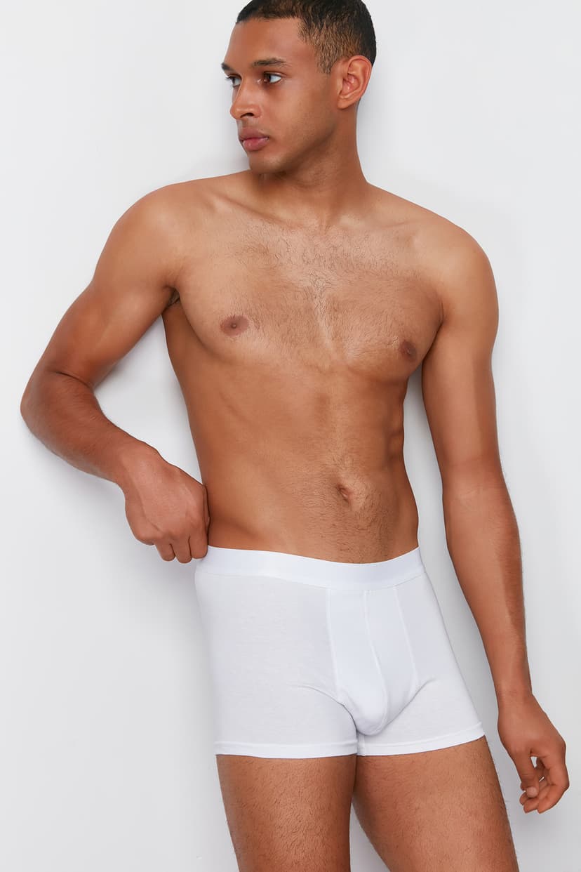 Beyaz 3'lü Paket Basic Düz Pamuklu Boxer