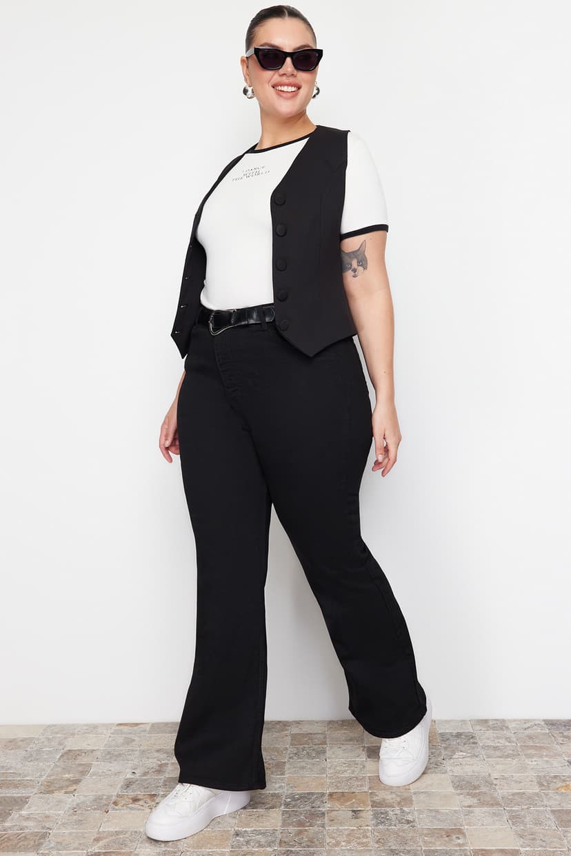 Siyah Yüksek Bel Comfort İspanyol Paça Flare Fit Jeans