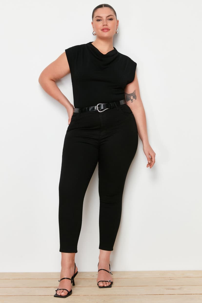 Solmayan Siyah Yüksek Bel Esnek Skinny Jeans