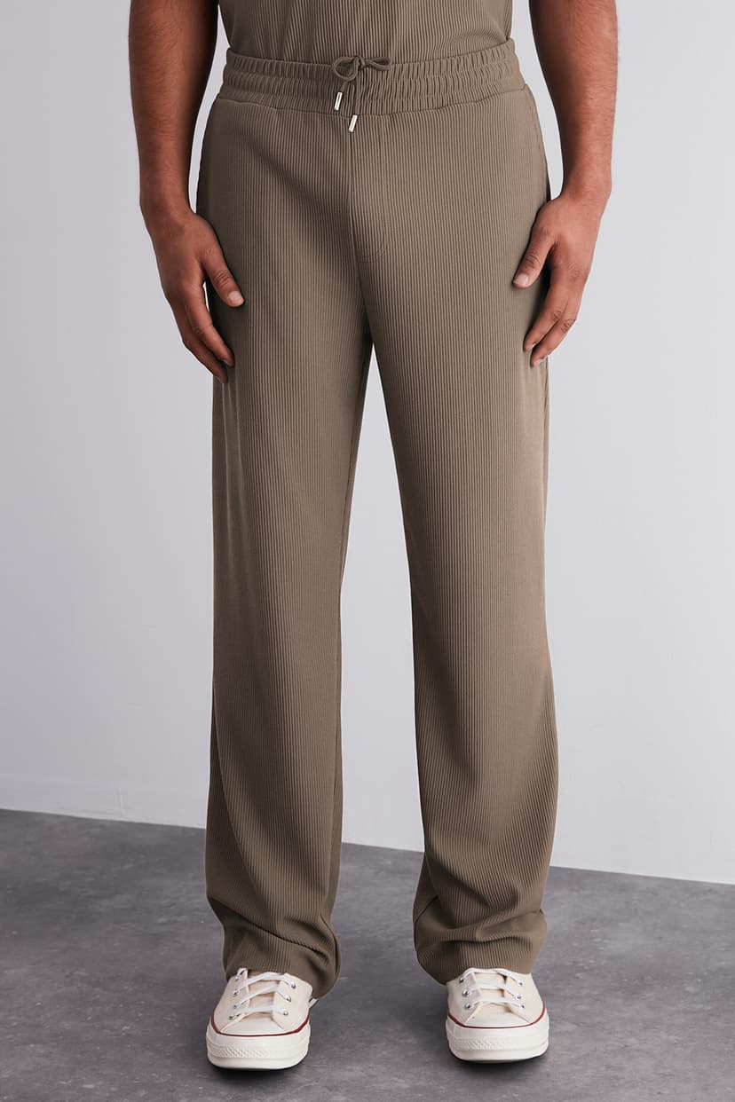 Limited Edition Vizon Straight Fit Dokulu Gizli Kordonlu Tek Parça Eşofman Altı