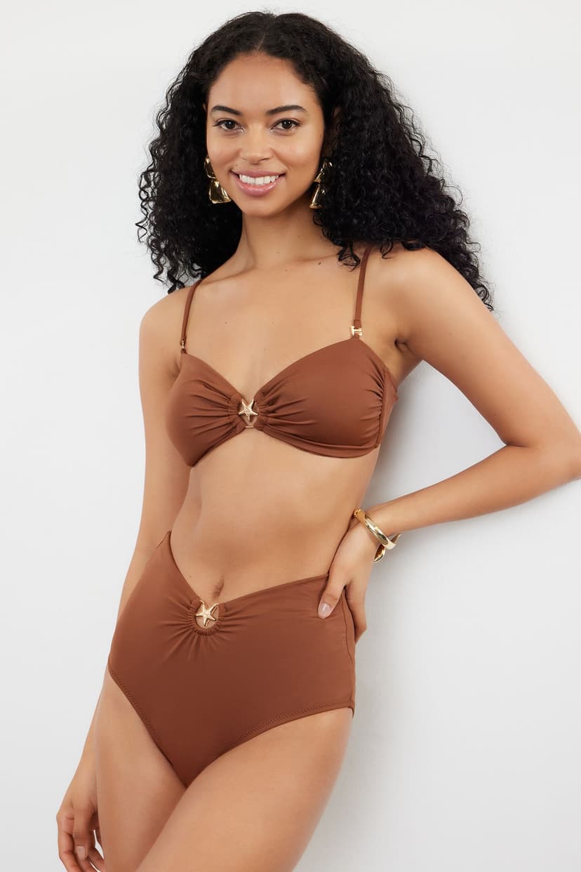 Kahverengi Straplez Premium Aksesuarlı Mix&Match Bikini Üstü