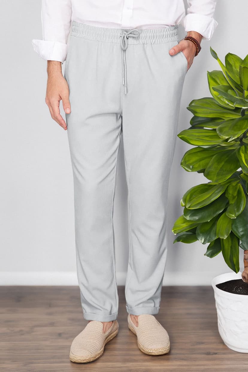 Gri Beli Lastikli Slim Fit Duble Paça Kumaş Pantolon