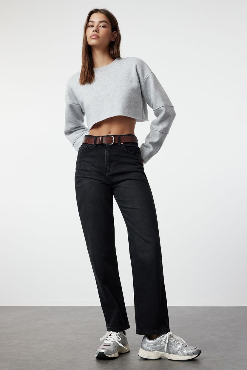 Siyah Yüksek Bel Straight Jeans
