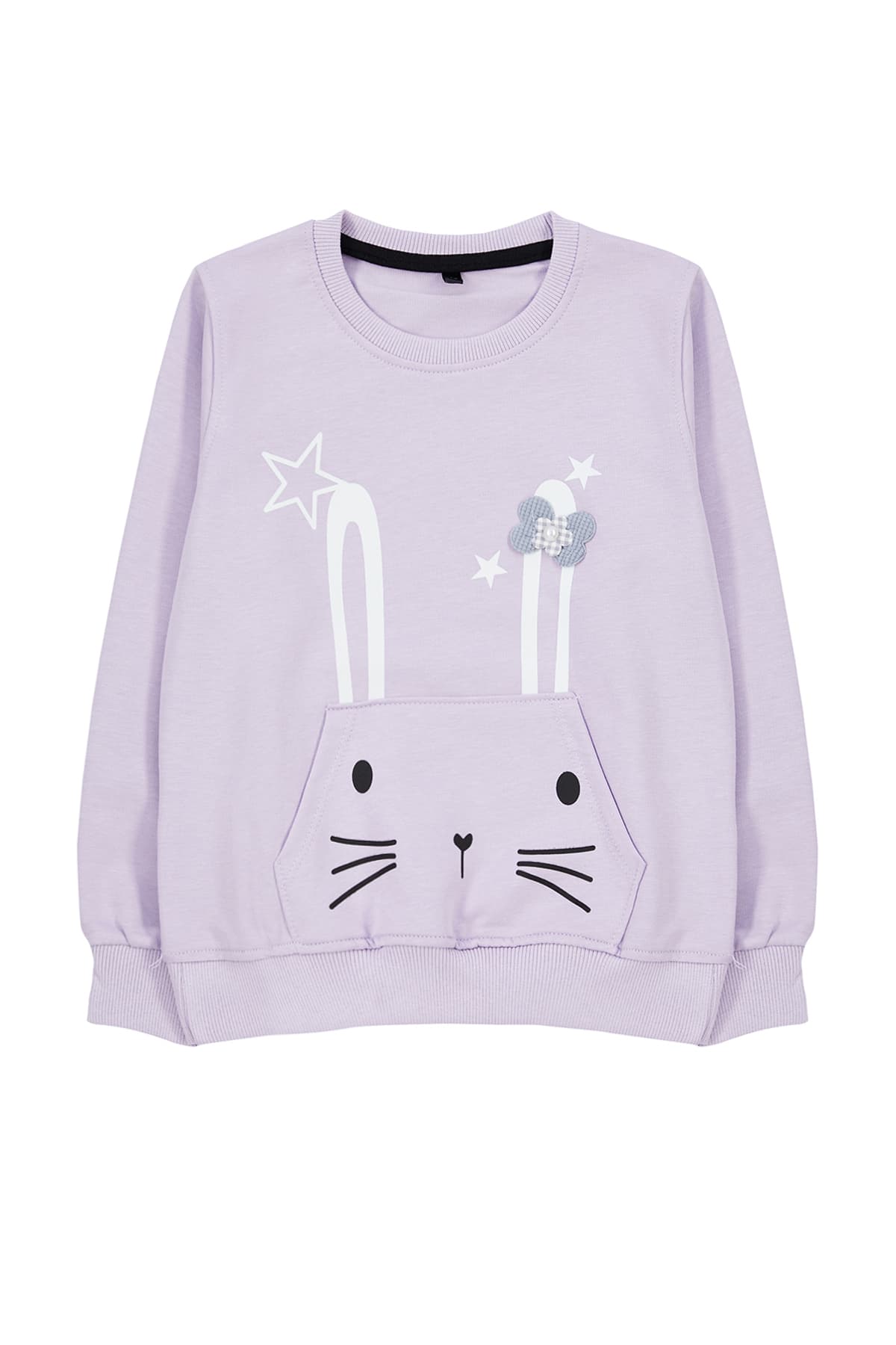 Lila Kız Çocuk Mevsimlik-İnce Tavşan Desenli Nakışlı Örme Sweatshirt
