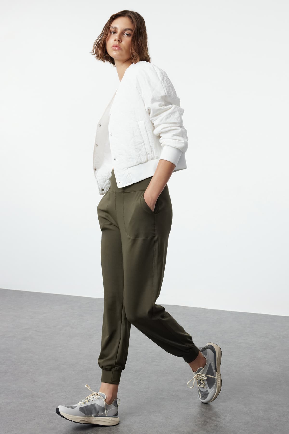 Koyu Haki Dalgıç/Scuba Kumaş Rahat Kesim Örme Spor Eşofman Altı