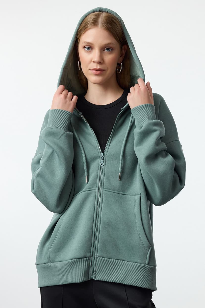 Koyu Yeşil Örme Sweatshirt