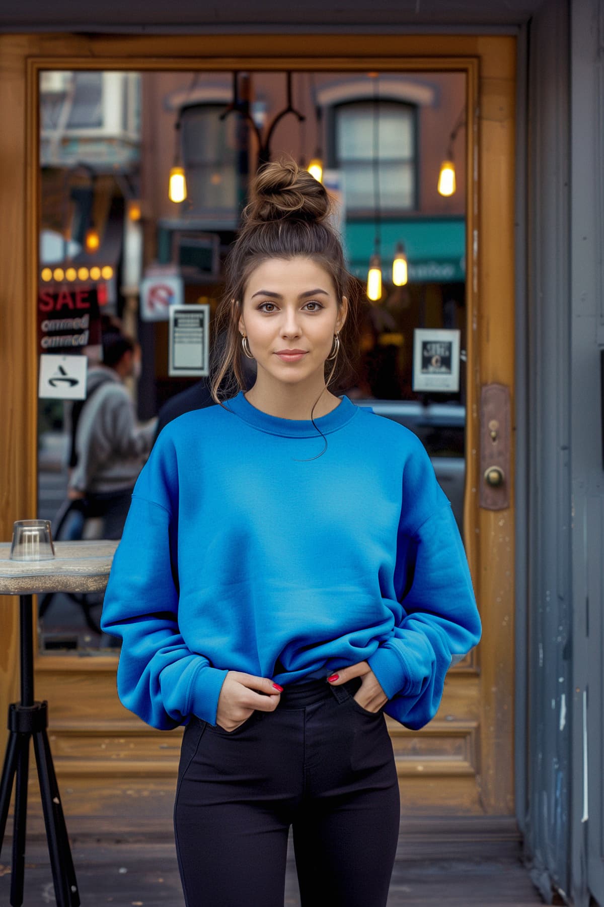 Saks Oversize/Rahat Kesim Basic Bisiklet Yaka Kalın/İçi polarlı Örme Sweatshirt