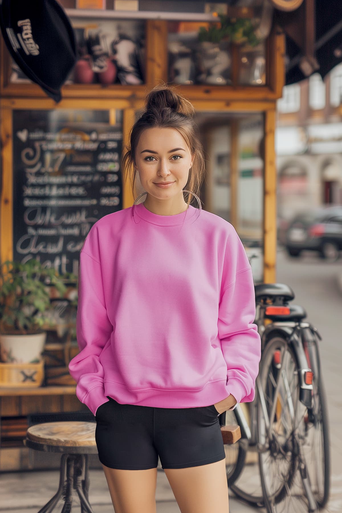 Pembe Oversize/Rahat Kesim Basic Bisiklet Yaka Kalın/İçi polarlı Örme Sweatshirt