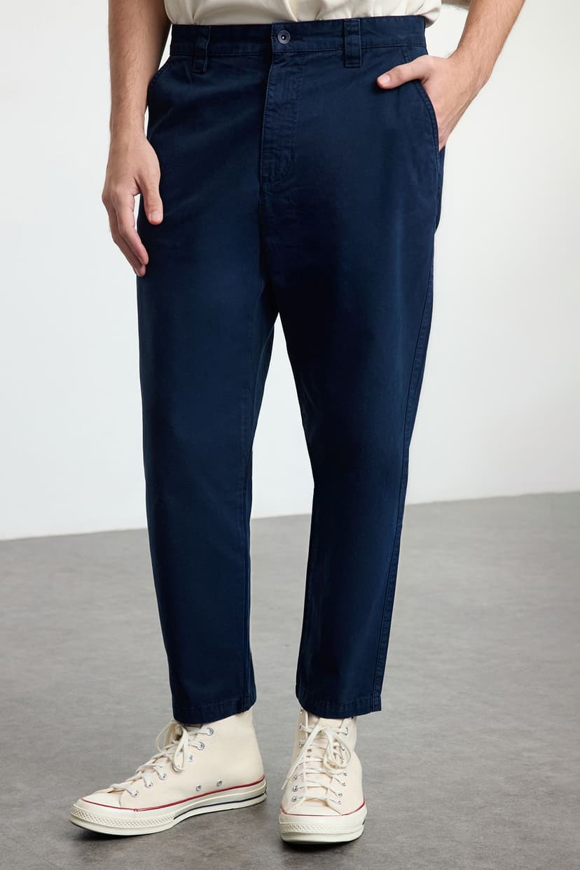 Lacivert %100 Pamuk Balloon Fit Pamuklu Gabardin Dokuma Pantolon