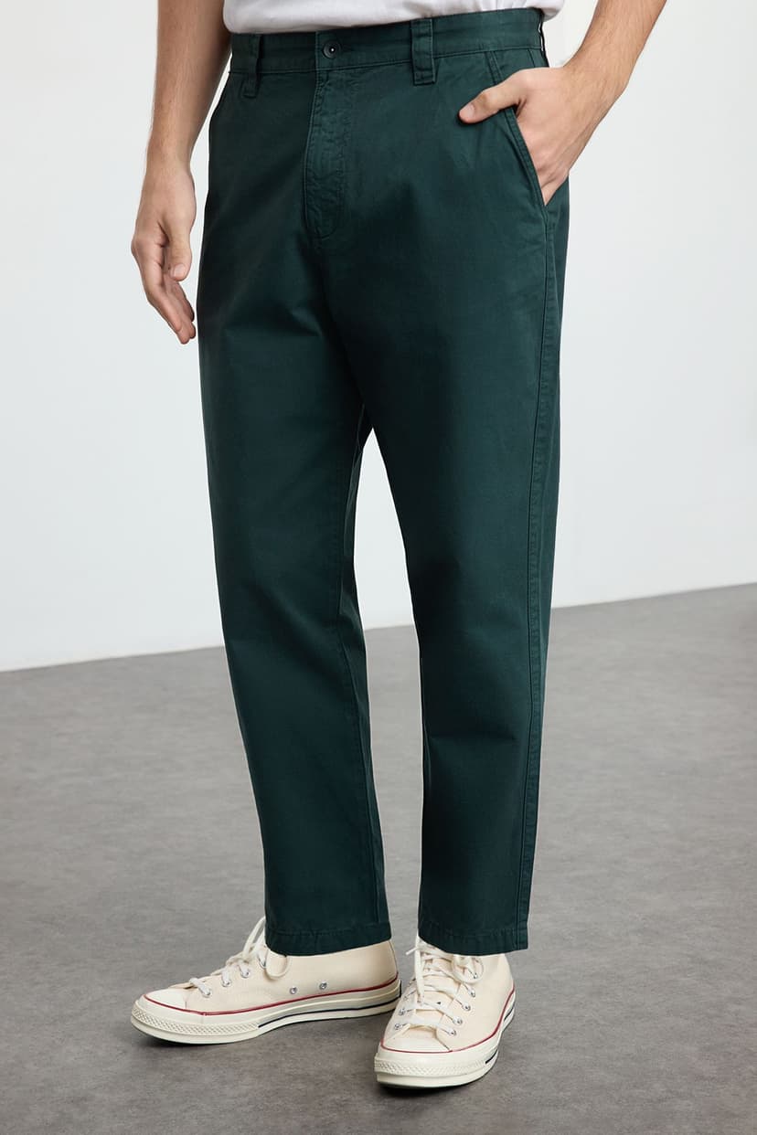 Yeşil %100 Pamuk Balloon Fit Pamuklu Gabardin Dokuma Pantolon
