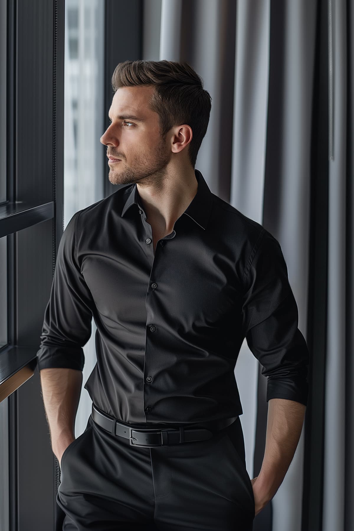 Siyah Slim Fit Kolay Ütülenebilir Smart Erkek Gömlek