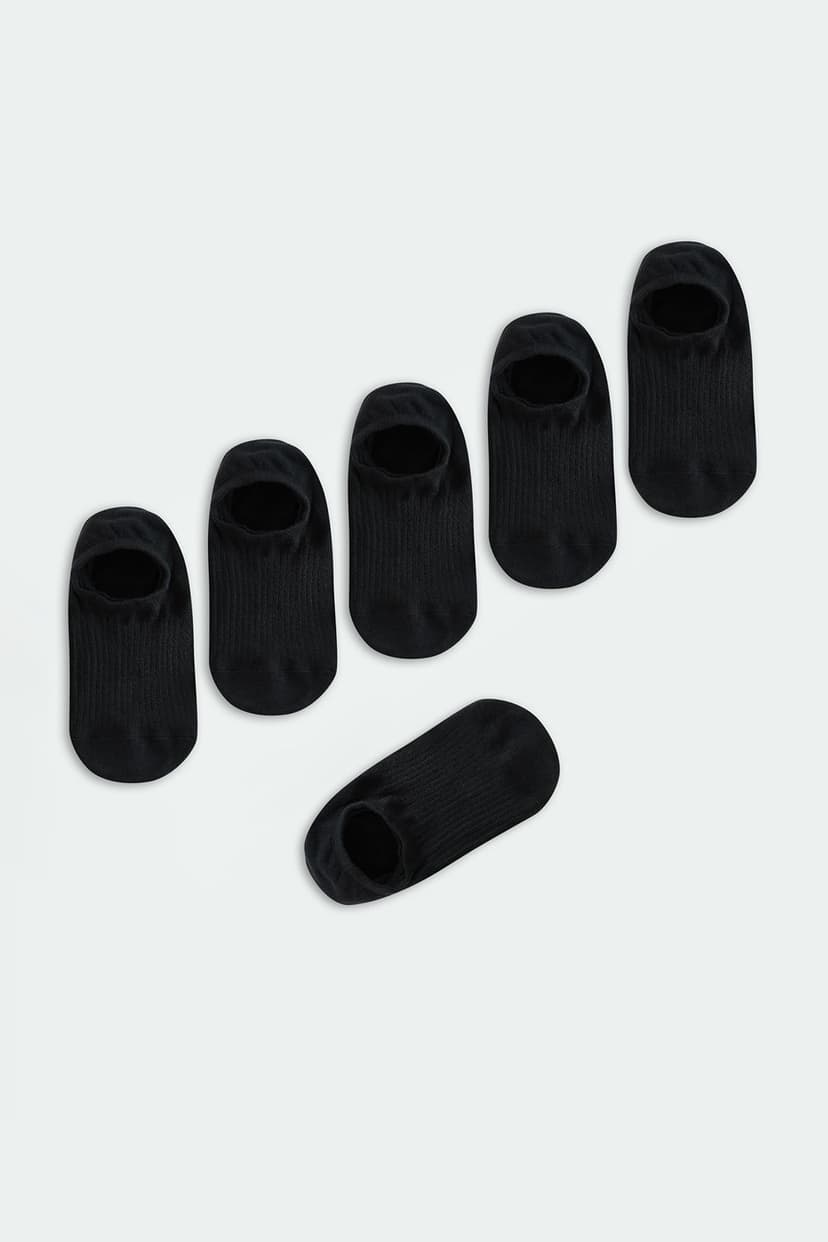 Siyah Unisex 6'lı Pamuklu Sneaker Çorap
