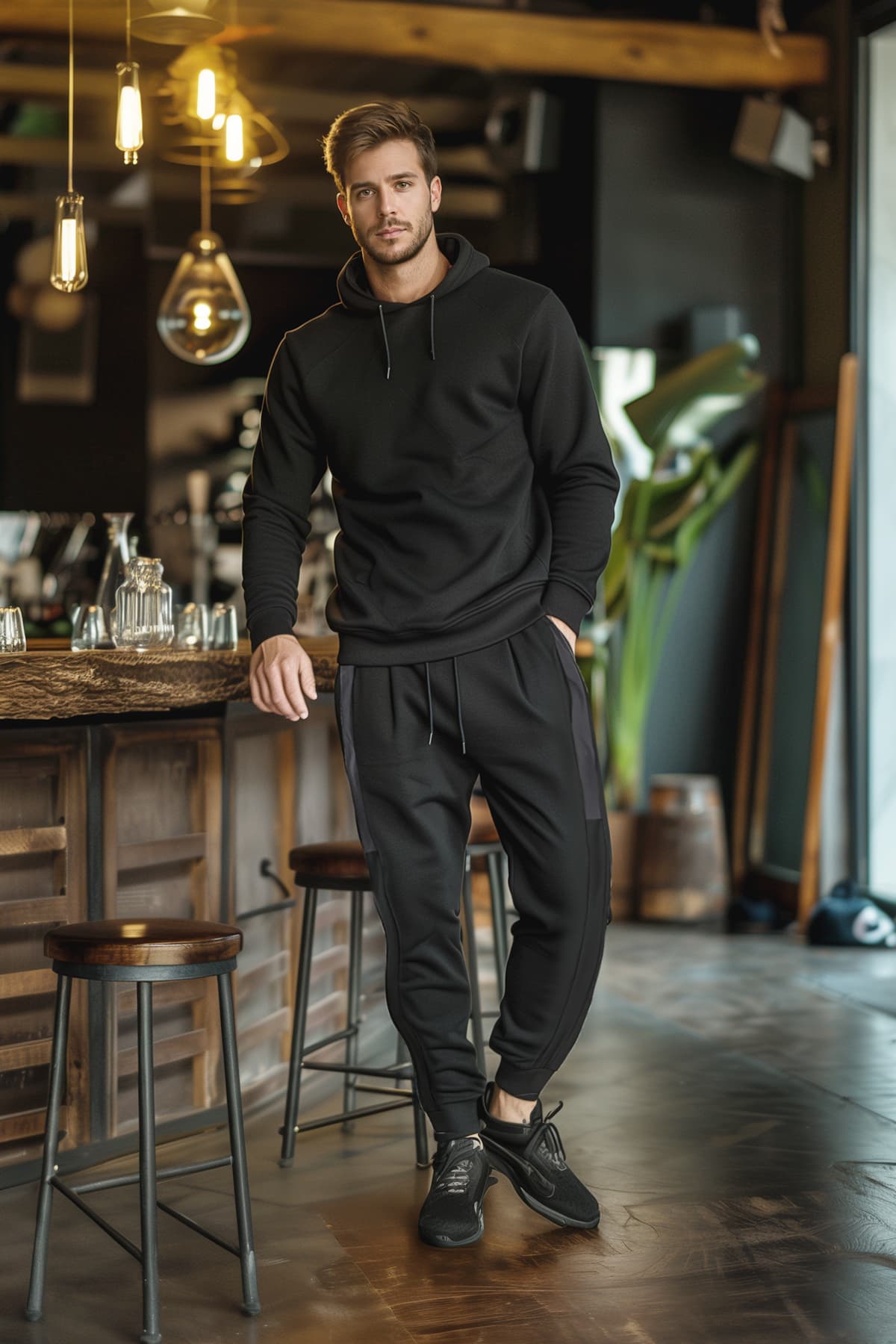 Siyah Regular/Normal Kesim Renk Bloklu Spor Eşofman Altı