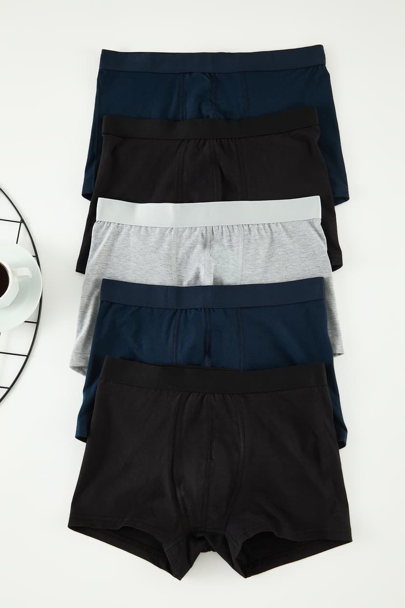 Lacivert-Siyah-Gri Basic 5'li Paket Pamuklu Boxer