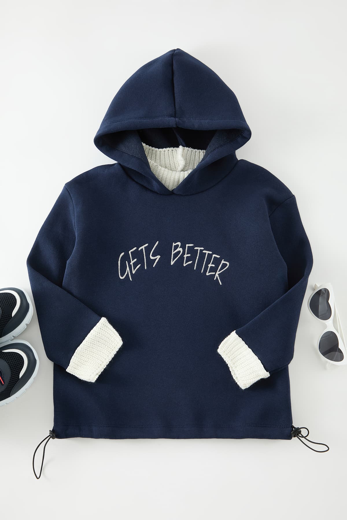 Lacivert Kız Çocuk Baskılı Örme Mini Me Sweatshirt