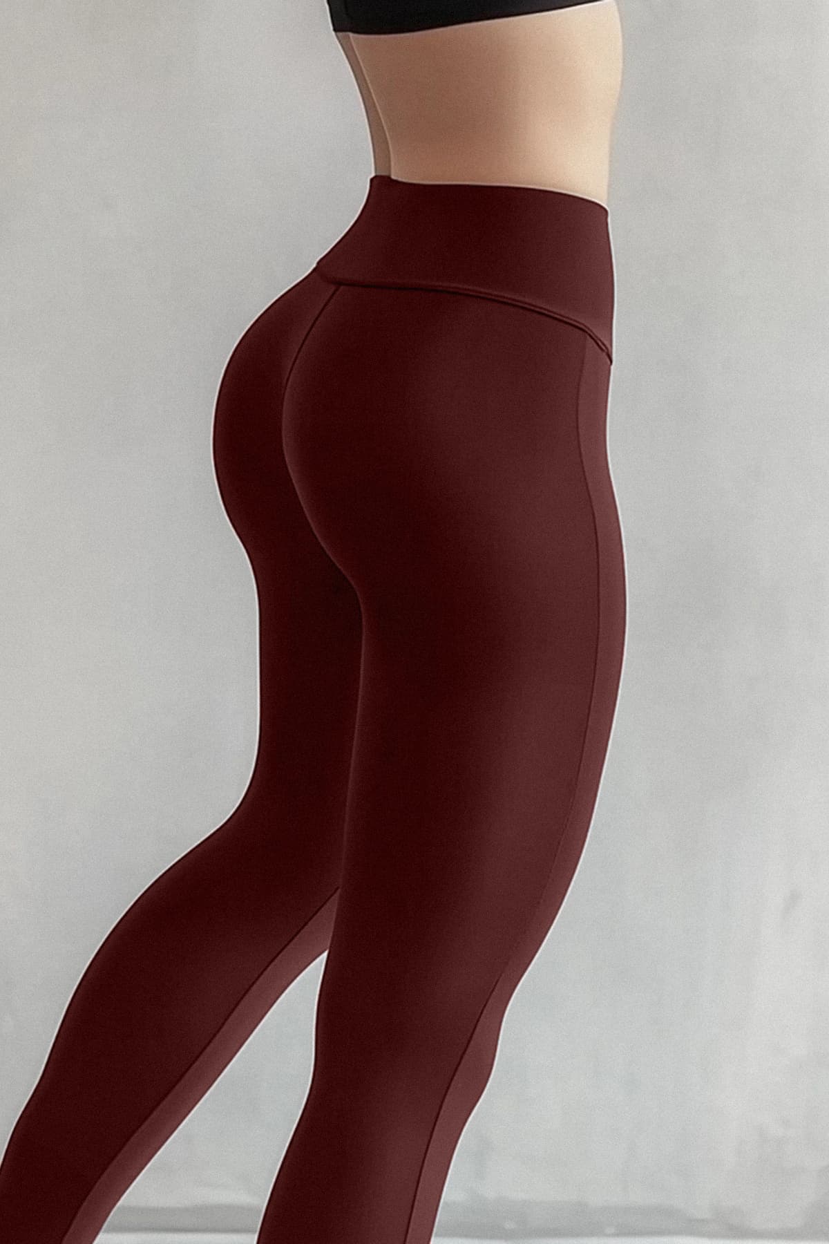 Bordo Toparlayıcı Beli Lastikli Yüksek Bel Esnek Örme Tayt