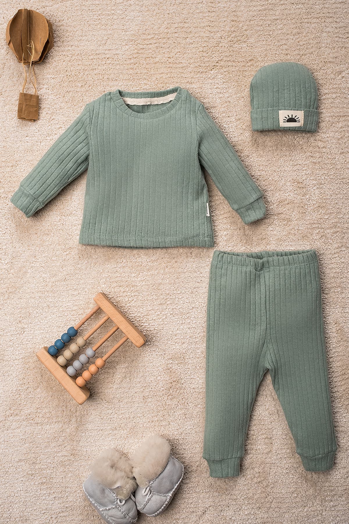 Trendyolmilla Kids Mint Kız Bebek 3'lü Fitilli Örme Alt-Üst Takım TKDAW25AU00176