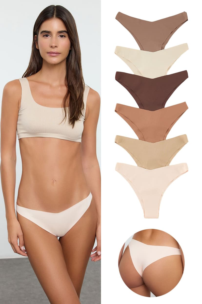 Kahverengi-Çok Renkli 6'lı Paket Micro Brazilian Örme Külot