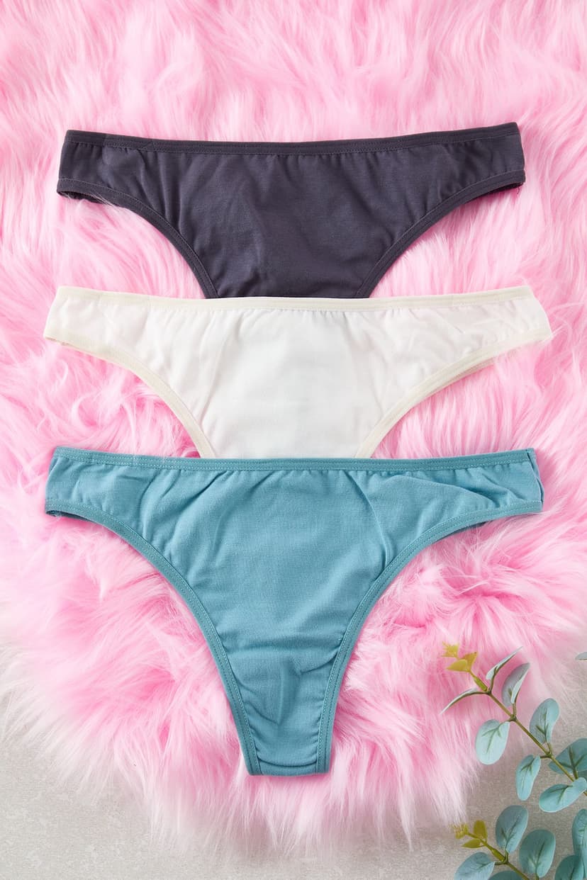 Mavi-Indigo-Ekru 3'lü Paket Pamuklu Tanga Örme Külot