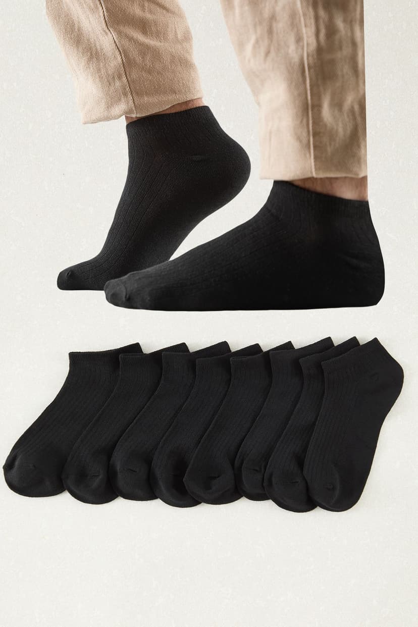 Siyah Unisex 8'li Pamuklu Patik Çorap
