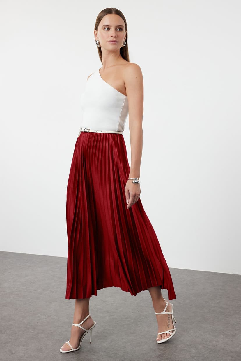 Bordo Piliseli Maxi Etek