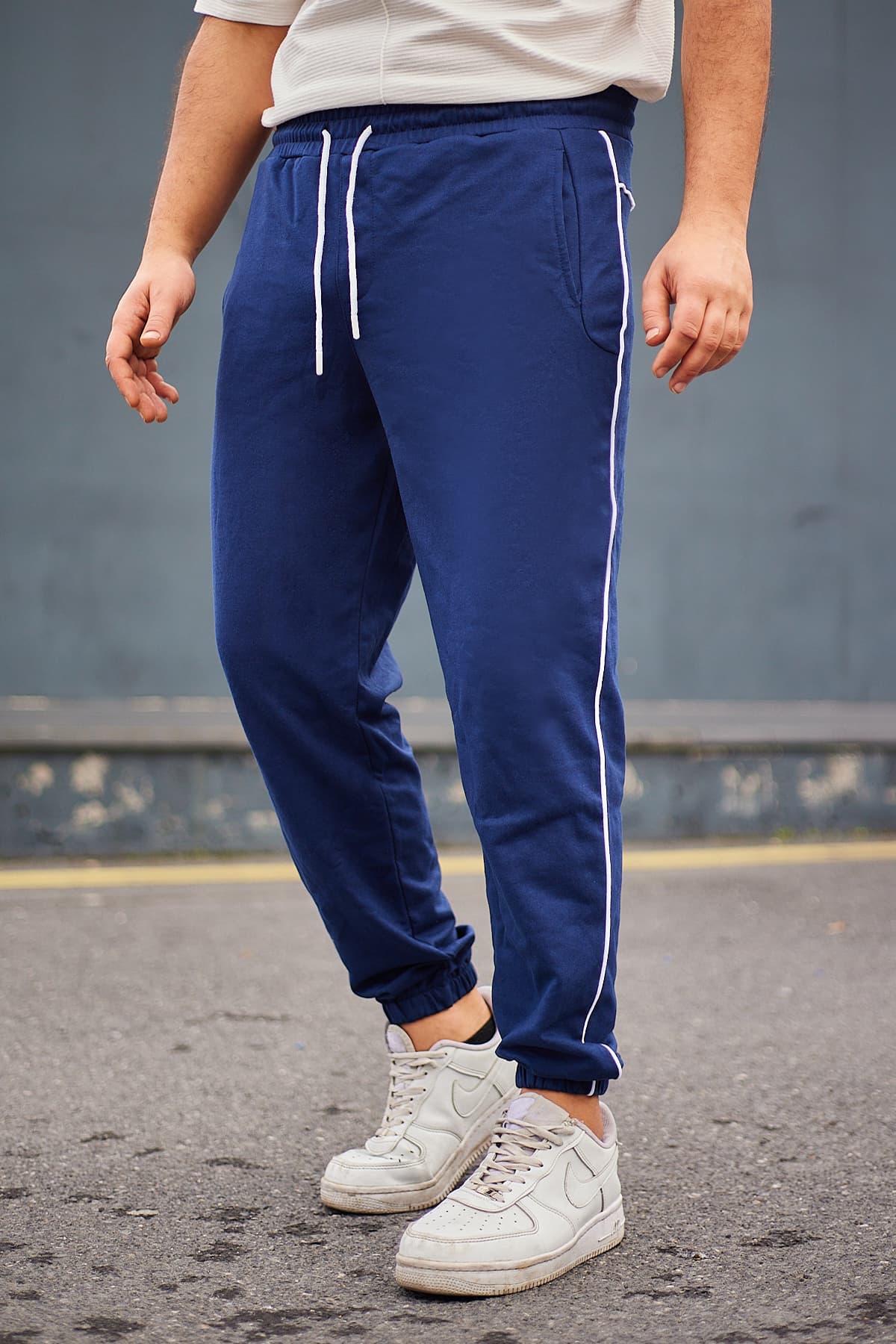 Lacivert %100 Pamuk Regular/Normal Kesim Biyeli Eşofman Altı