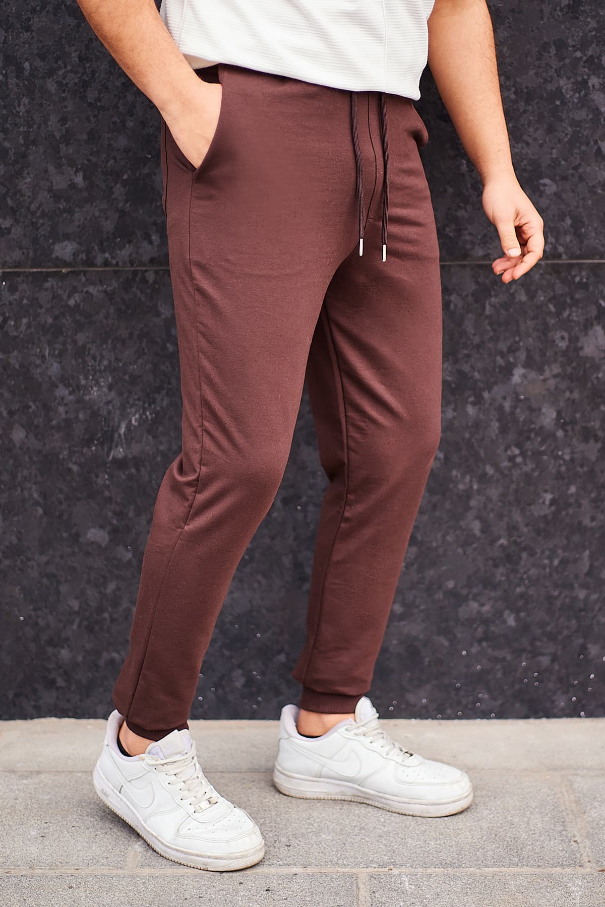 Kahverengi Basic Regular/Normal Kesim Lastik Paça Jogger Eşofman Altı
