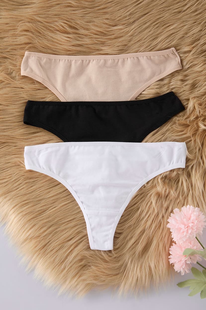 Siyah-Beyaz-Ten 3'lü Paket Pamuklu Tanga Örme Külot