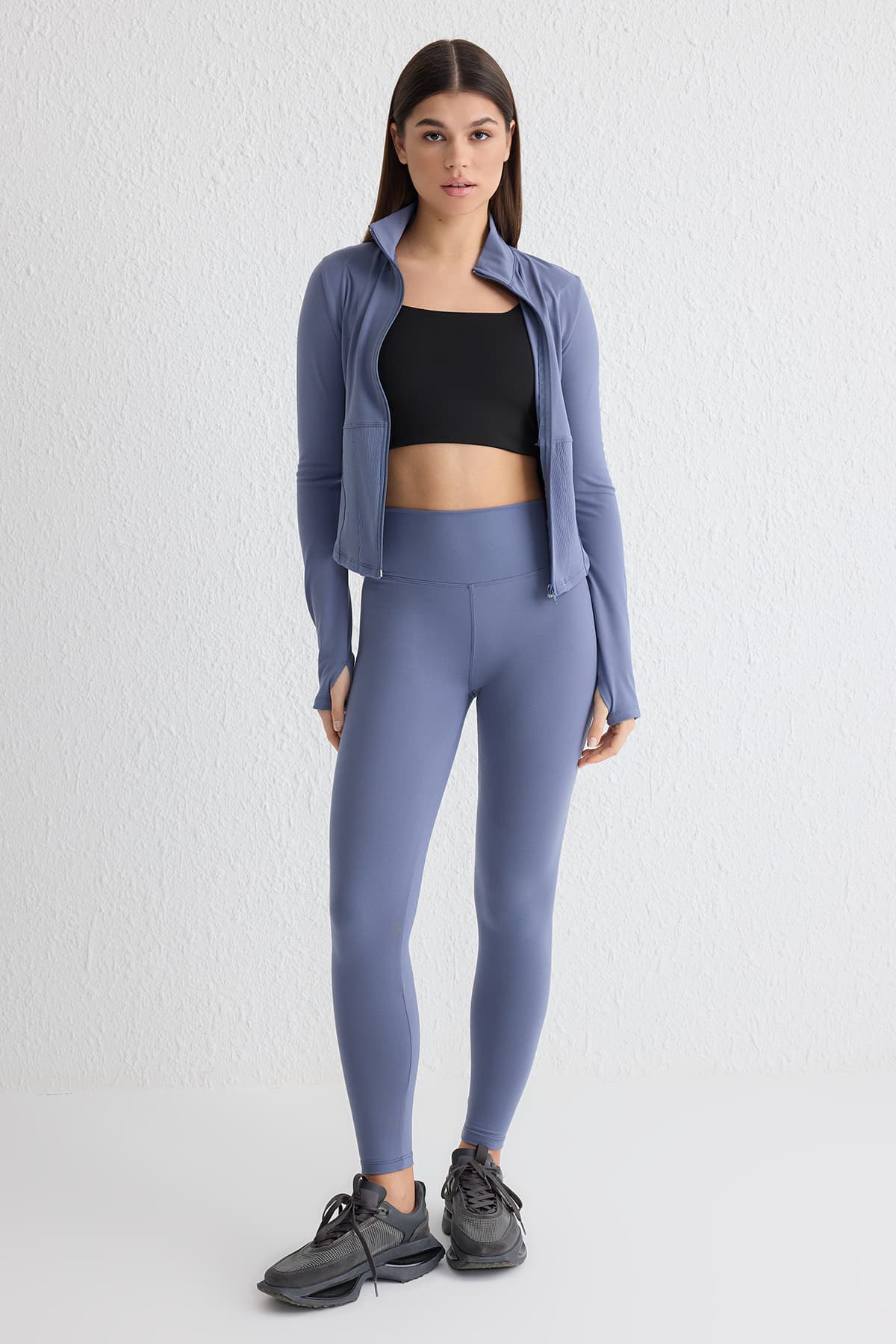 Indigo Soft Fırçalı Kumaş Reflektör Baskı Detaylı Tam Boy Örme Spor Tayt