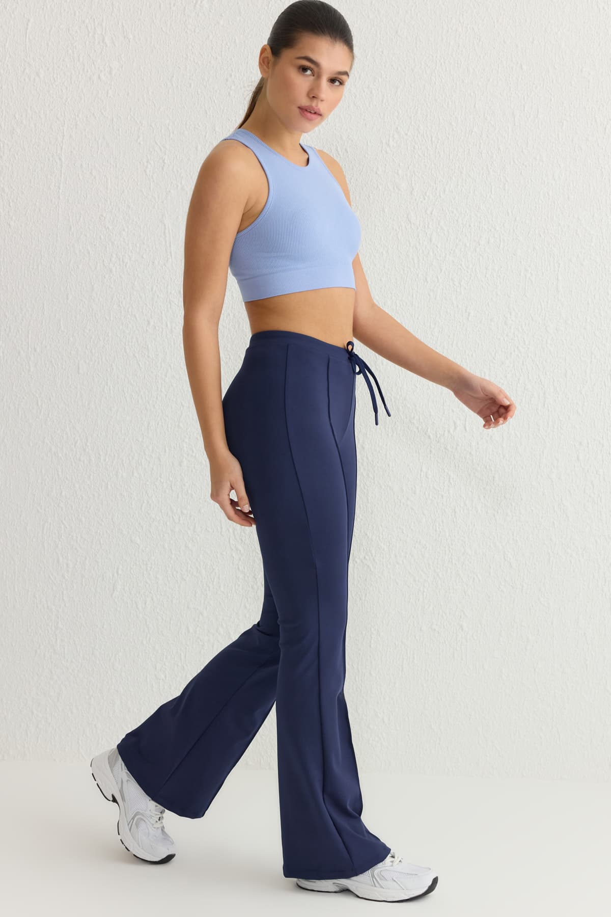 Lacivert Dalgıç/Scuba Kumaş Bağlama Detaylı Spor Örme Eşofman Altı