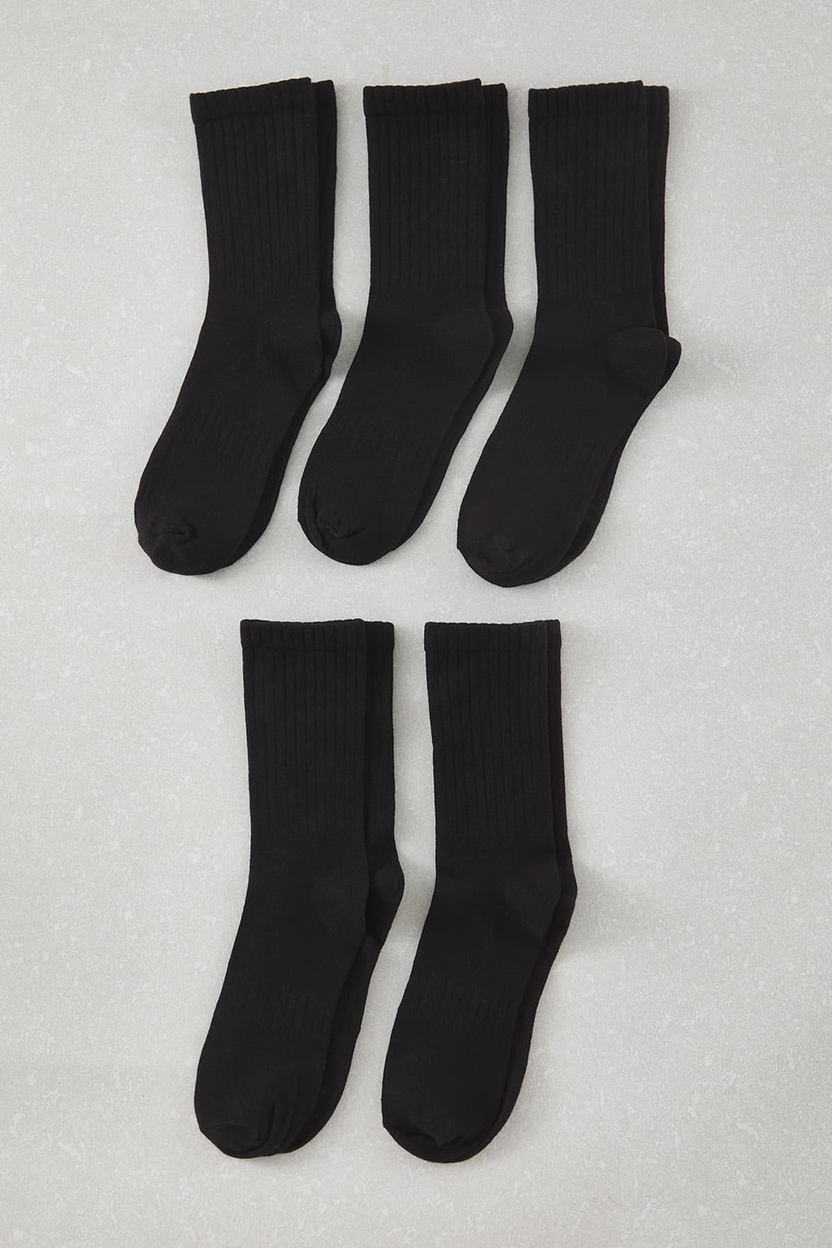 Siyah Unisex 5'li Paket Pamuklu Dokulu Kolej/Orta Boy Çorap