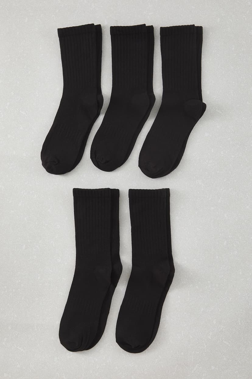 Siyah Unisex 5'li Paket Pamuklu Dokulu Kolej/Orta Boy Çorap