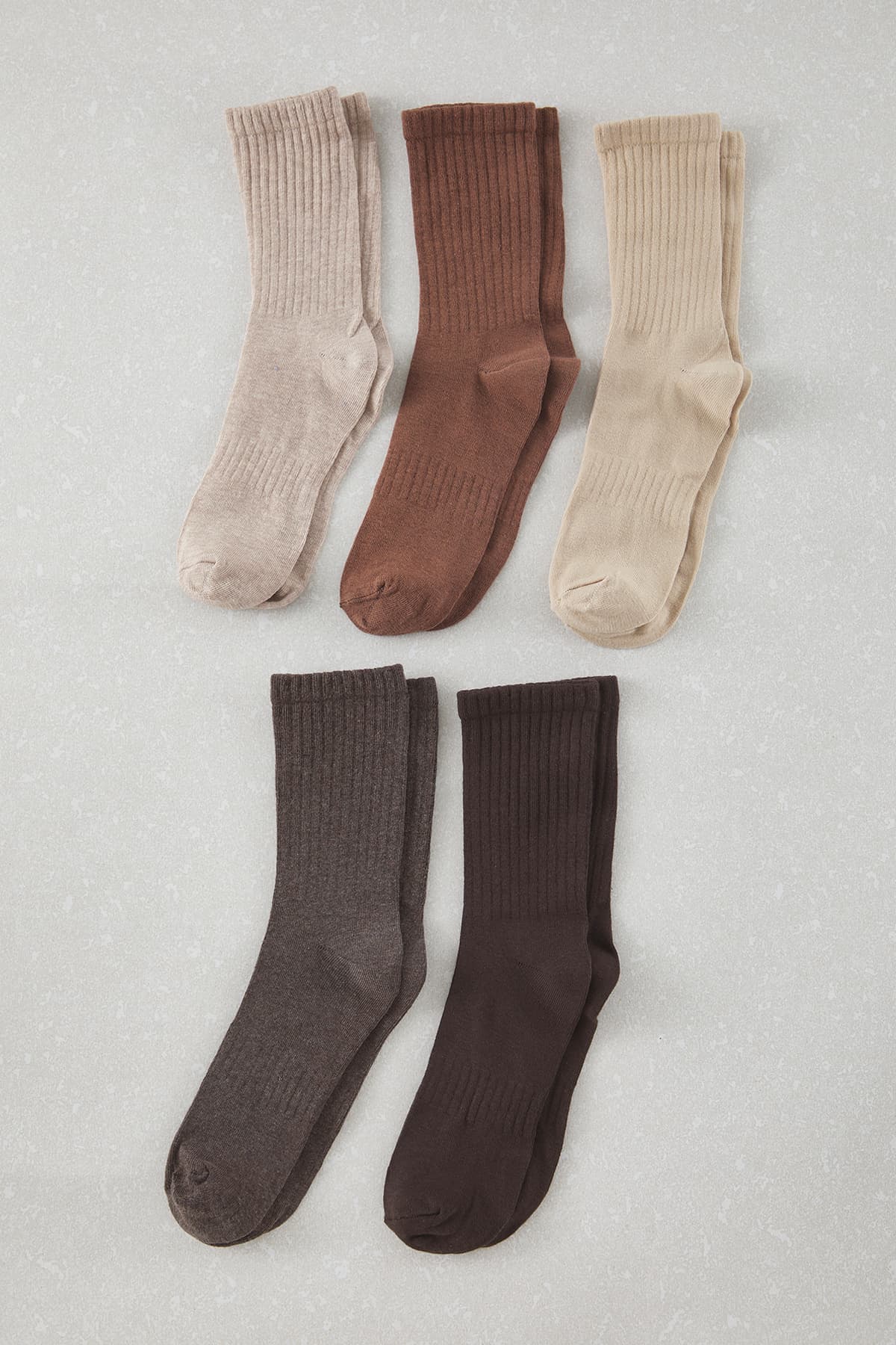Kahverengi Unisex 5'li Paket Pamuklu Dokulu Kolej/Orta Boy Çorap