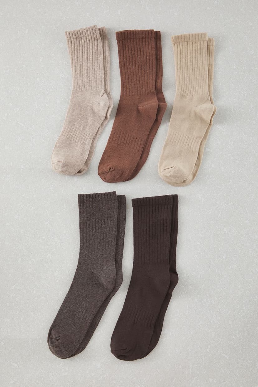 Kahverengi Unisex 5'li Paket Pamuklu Dokulu Kolej/Orta Boy Çorap