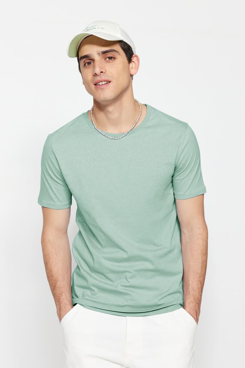 Mint Slim/Dar Kesim %100 Pamuklu Basic Bisiklet Yaka T-Shirt