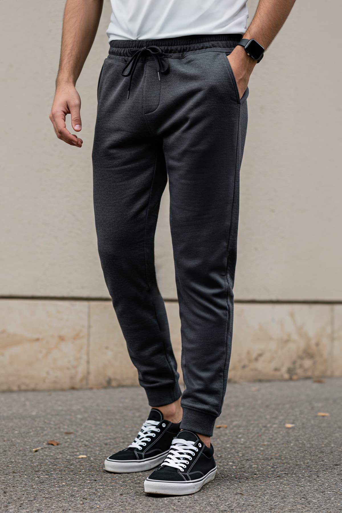 Antrasit Basic Regular/Normal Kesim Lastik Paça Jogger Eşofman Altı