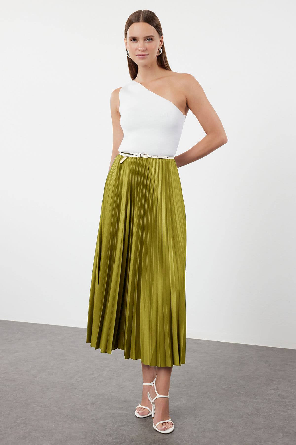 Yağ Yeşil Piliseli Maxi Etek
