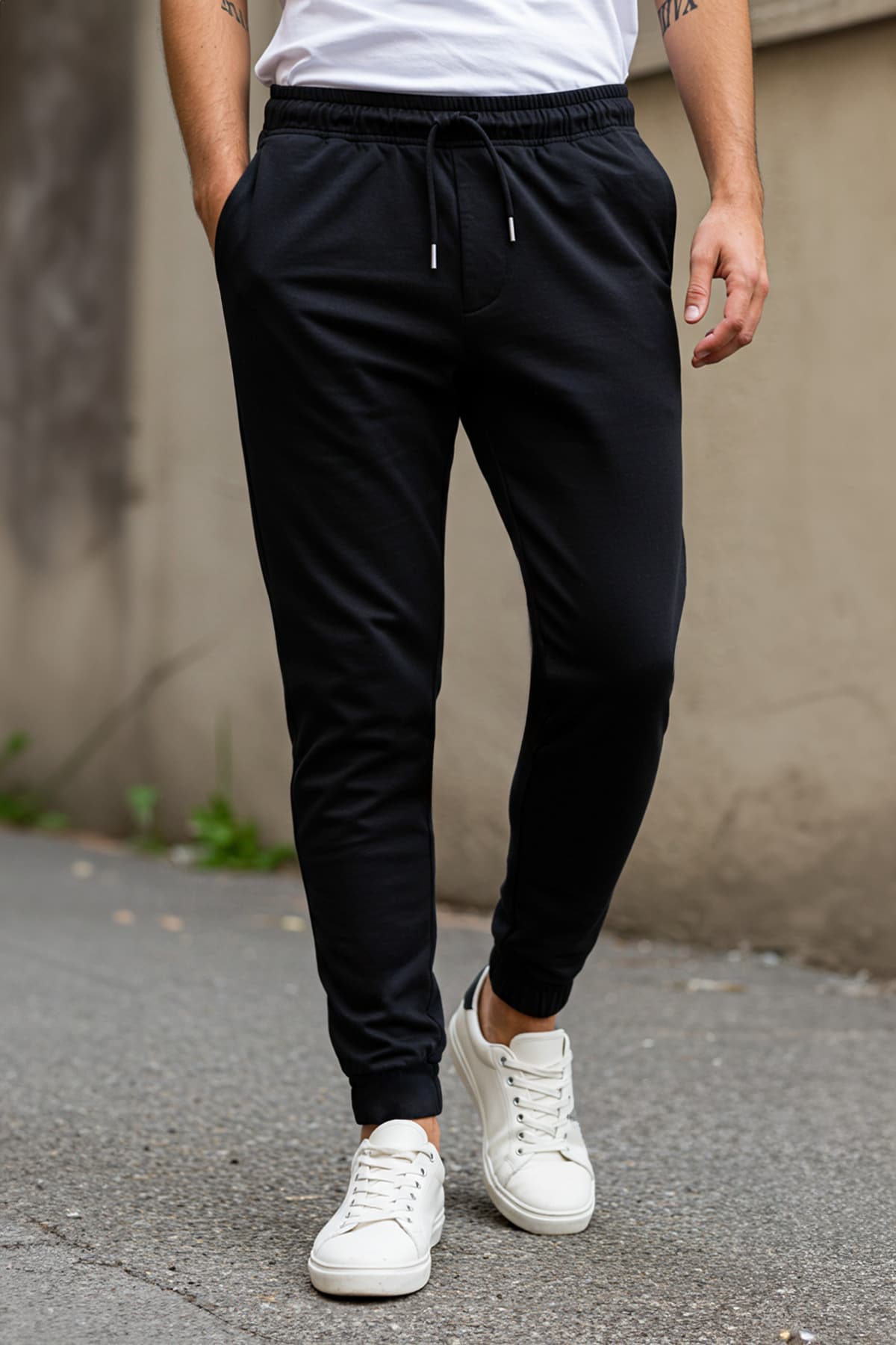 Siyah Basic Regular/Normal Kesim Lastik Paça Jogger Eşofman Altı