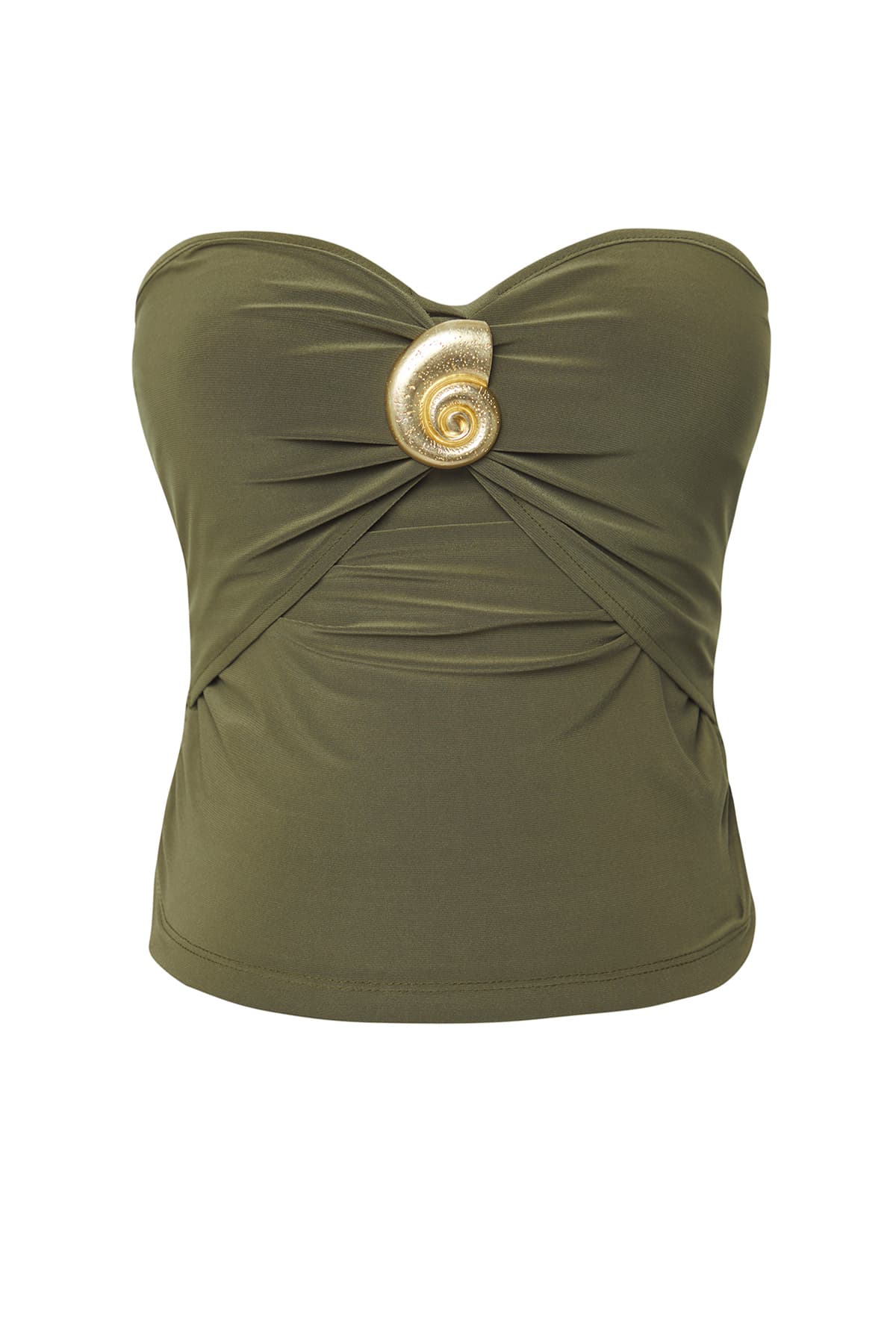 Limited Edition Haki Aksesuar Detaylı Straplez Örme Şık Bluz