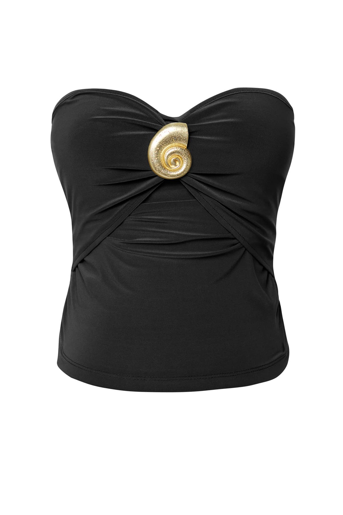 Limited Edition Siyah Aksesuar Detaylı Straplez Örme Şık Bluz