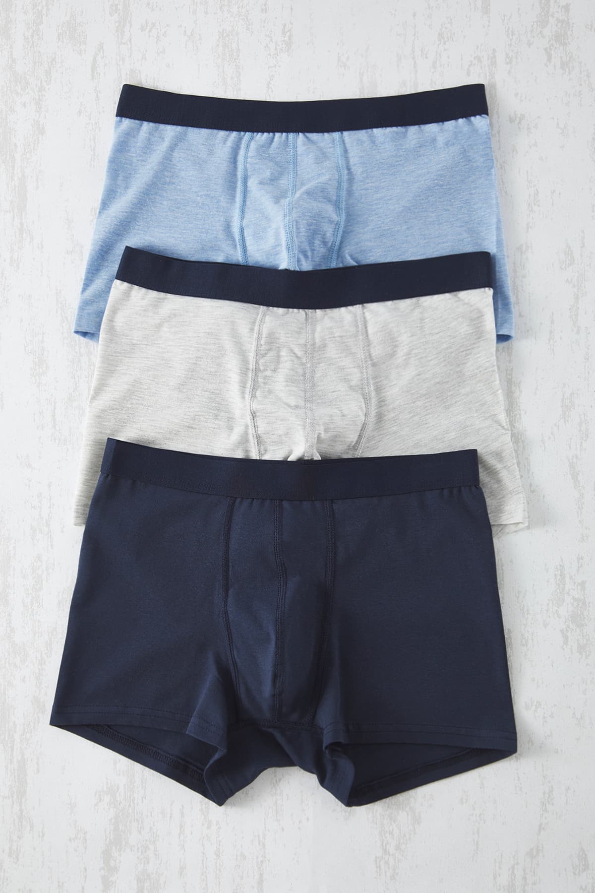 Mavi-Lacivert 3'lü Paket Basic Pamuklu Esnek Boxer