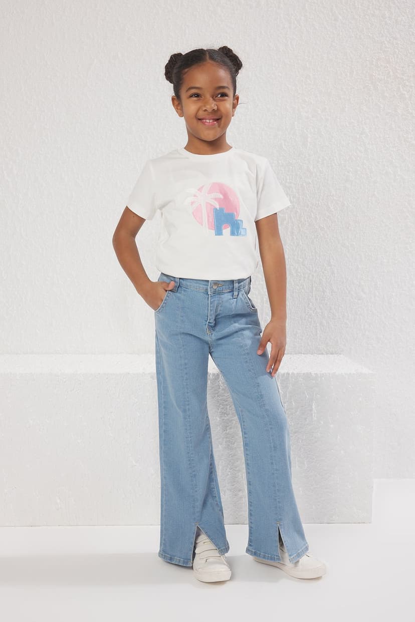Açık Mavi Kız Çocuk Geniş Paça/Flare Denim Jeans