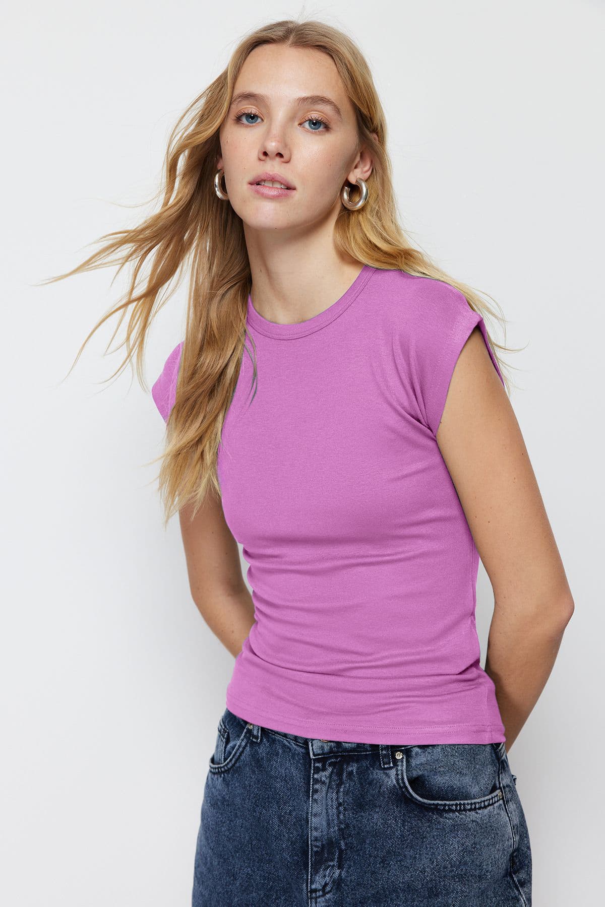 Pembe Premium Viskoz/Yumuşak Kumaş Fitted/Vücuda Oturan Ay Kol Esnek Örme Bluz