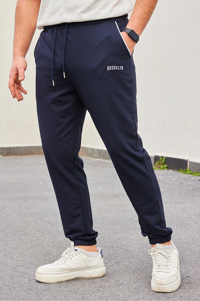 Lacivert Regular Fit Baskılı Biyeli Lastik Paça Eşofman Altı