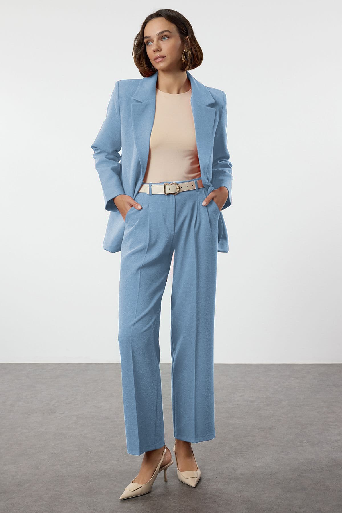 Limited Edition Açık Mavi Straight/Düz Kesim Dokuma Kumaş Pantolon