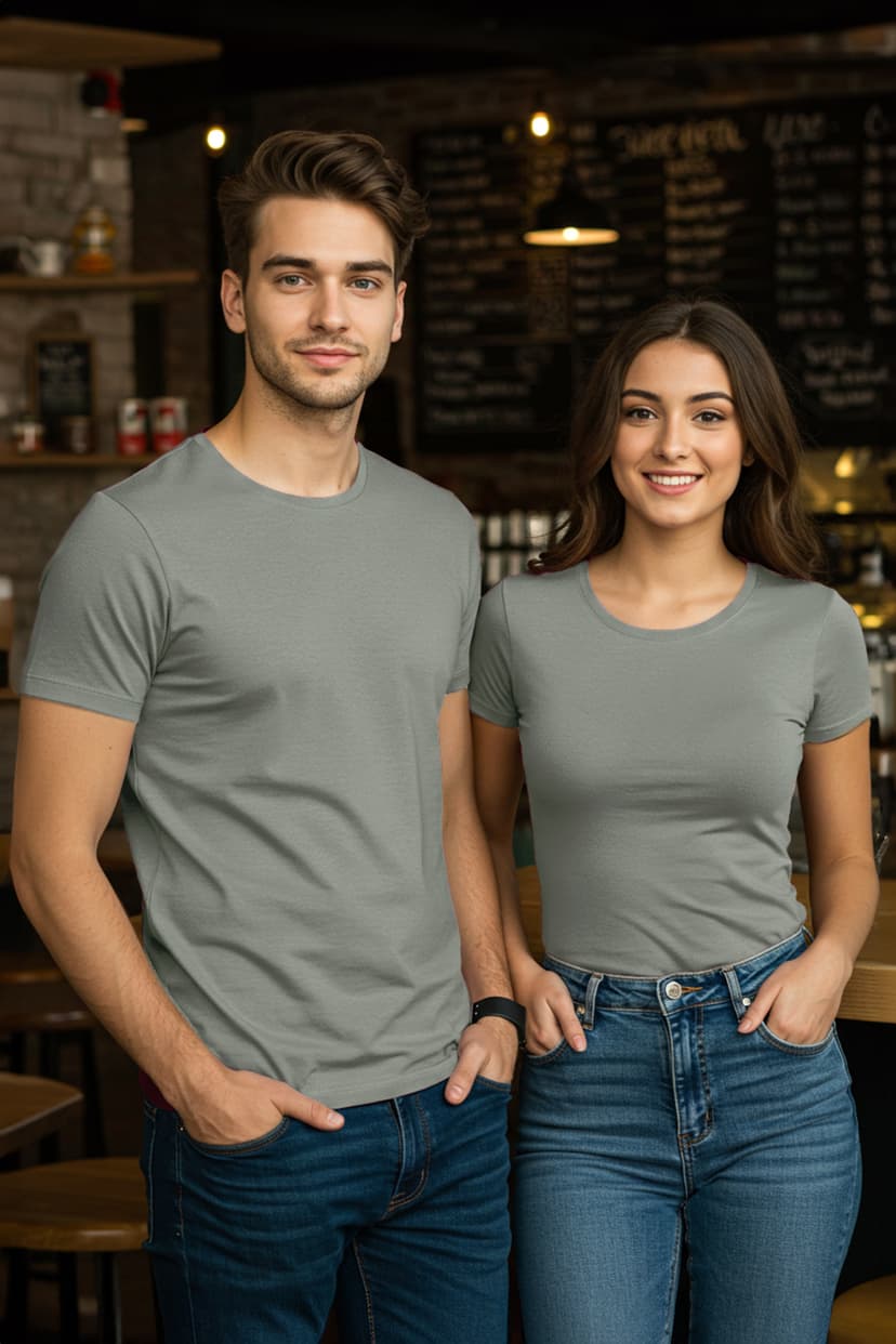 Gri Slim/Dar Kesim %100 Pamuklu Basic Bisiklet Yaka T-Shirt