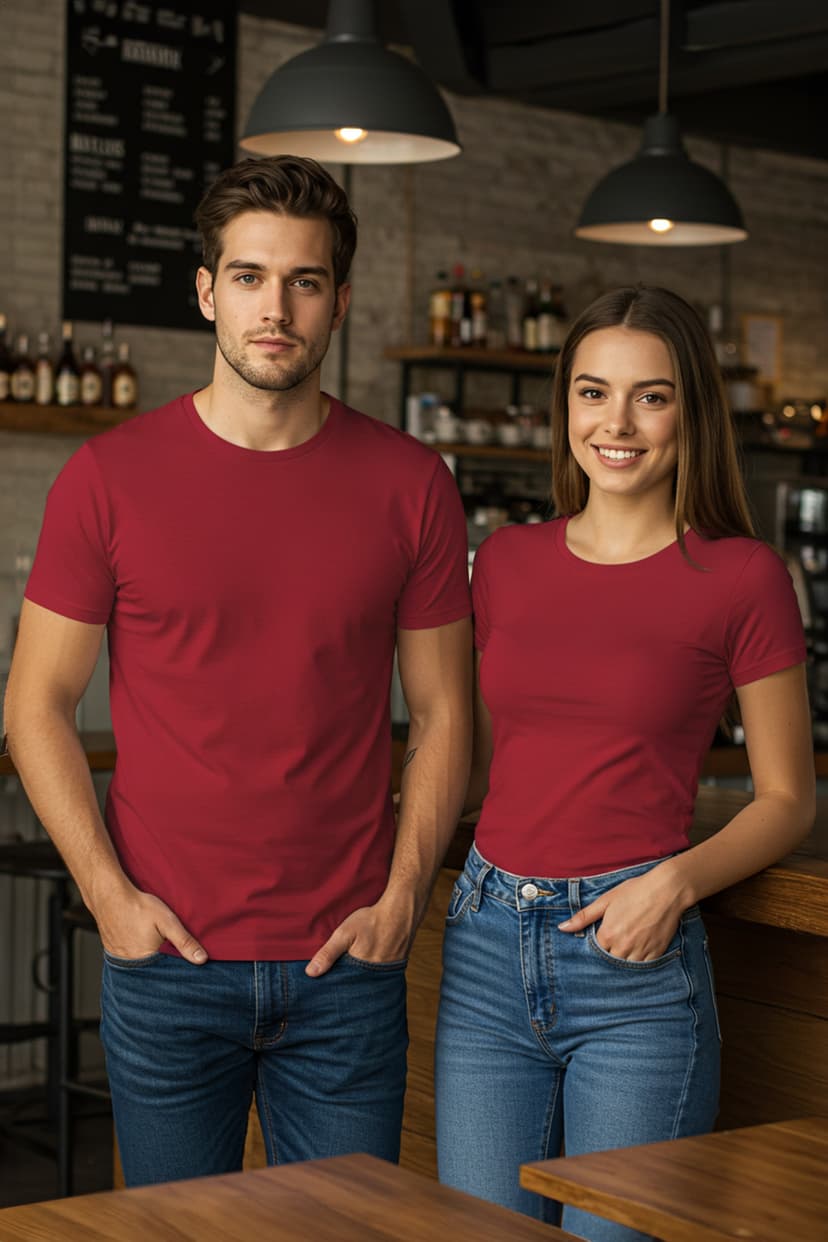 Bordo Basıc Slim Fit %100 Pamuklu Kısa Kollu Bisiklet Yaka T-Shirt